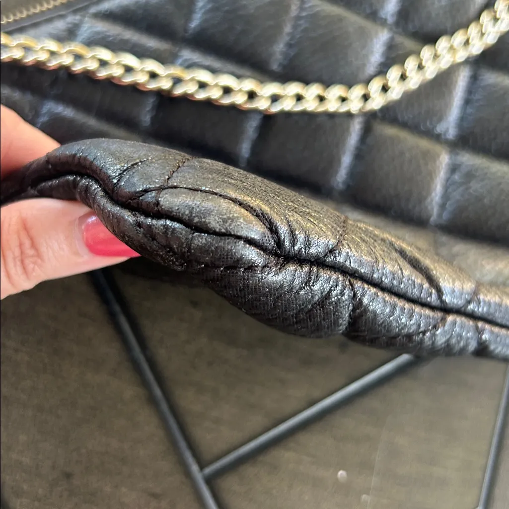 Kate Spade Black leather quilted retro crossbody bag gold chain strap emo goth - Image 6