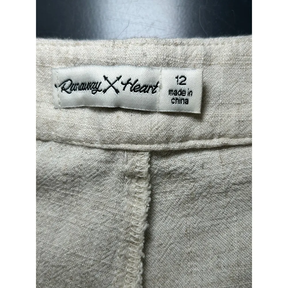 Runaway Heart Linen Blend Cropped‎ Pants Pleated Front Casual Beige Size 12 Tan - Image 3