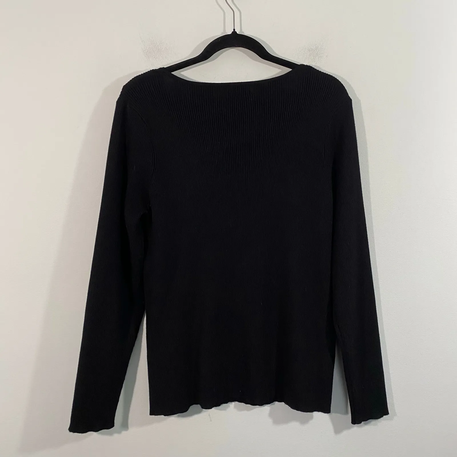 Calvin Klein Black Ribbed Chain Link Detail Retro Y2K Long Sleeve Sweater Sz XL - Image 10