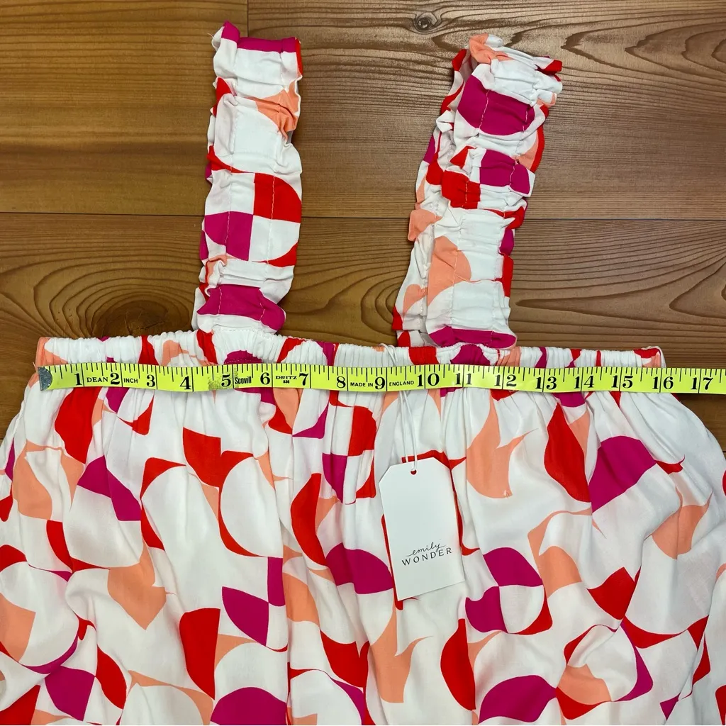 Emily Wonder Mini Dress Lined Babydoll Geometric Print Ruffles Square Neck 1X - Image 8