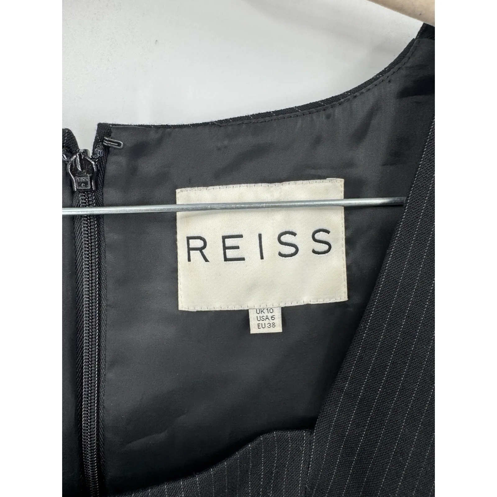 Reiss Bodycon Mini Formal Business Dress Women 6 Black Pinstripe Corpcore - Image 3