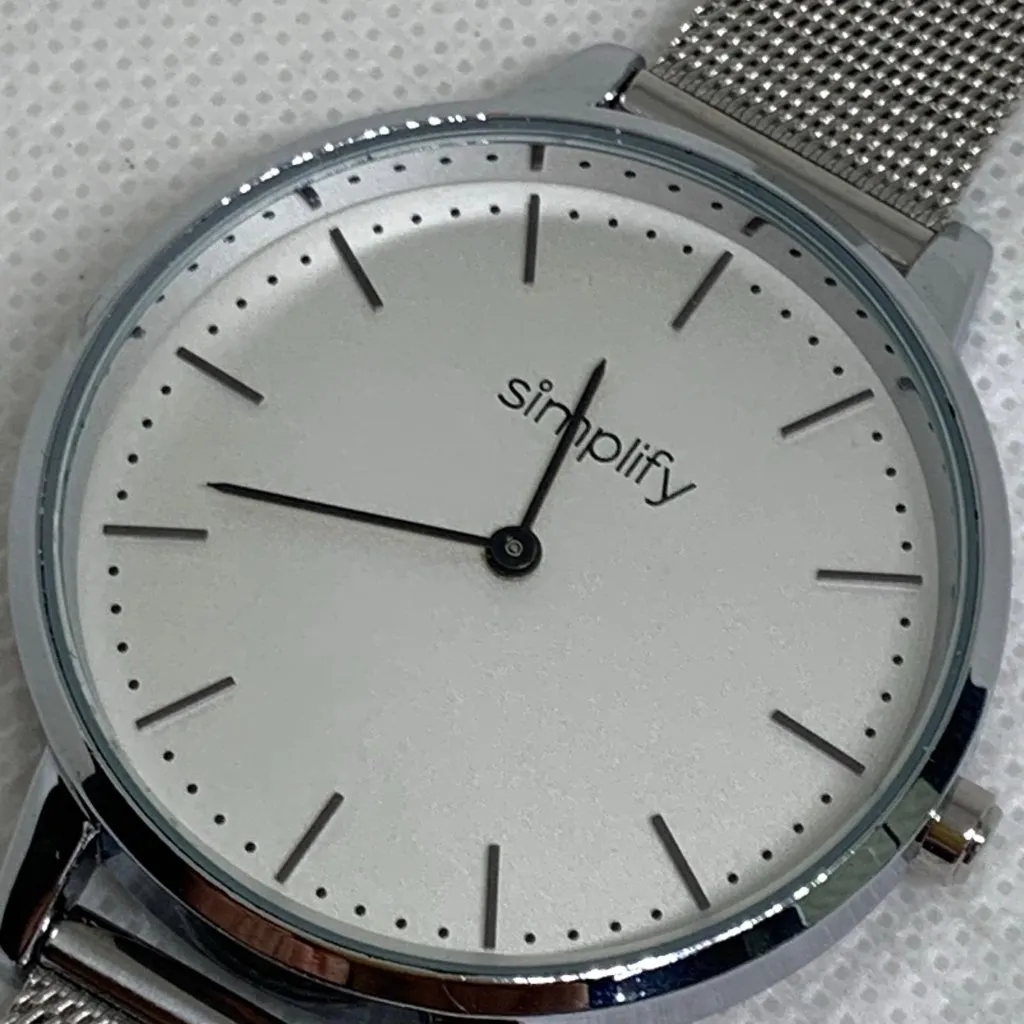 Simplify women’s silver tone watch quartz 38mm round adjustable band running - Image 3