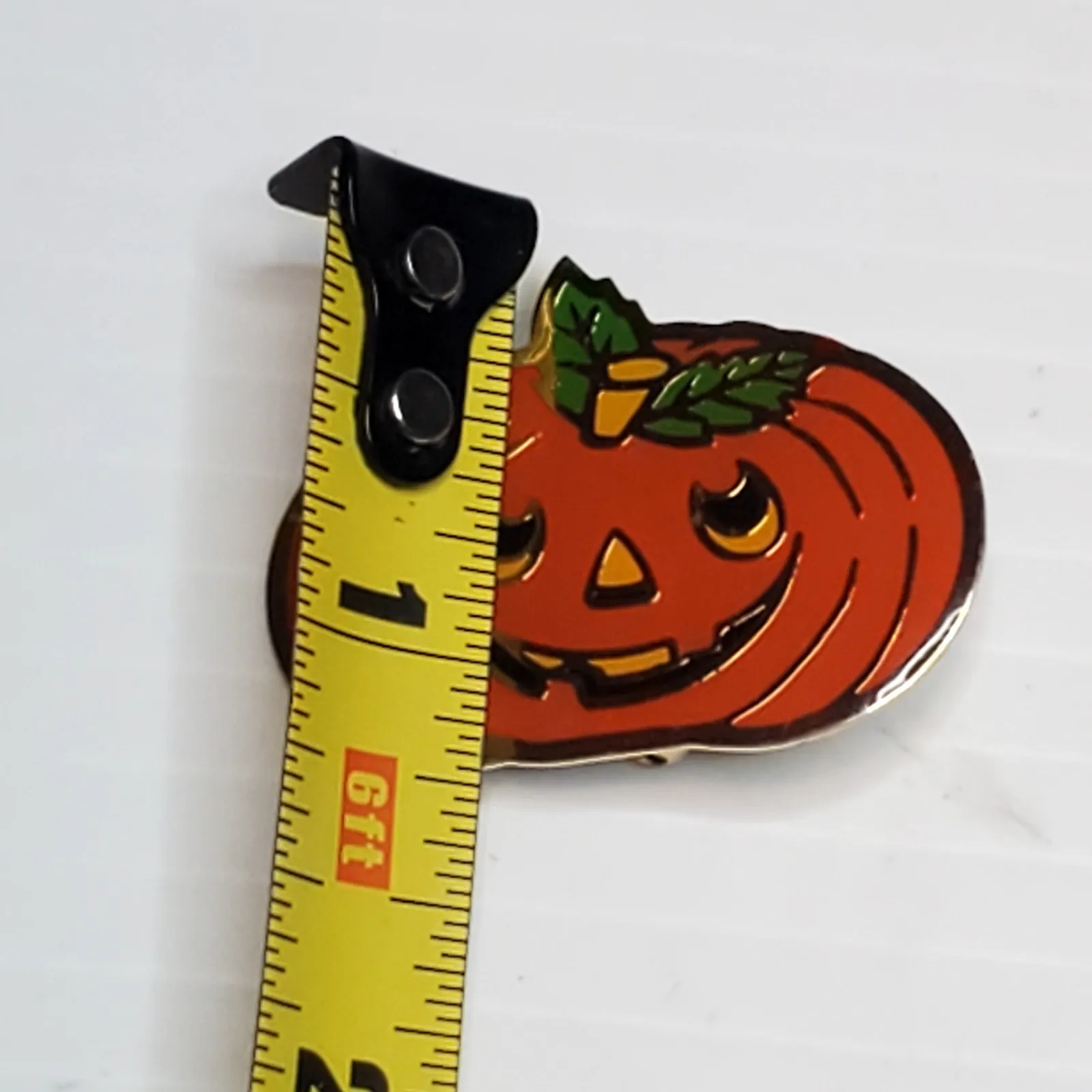 Vintage Smiling Jack O Lantern Pumpkin 1.5” Long Halloween Enamel Pin Brooch Orange - Image 3