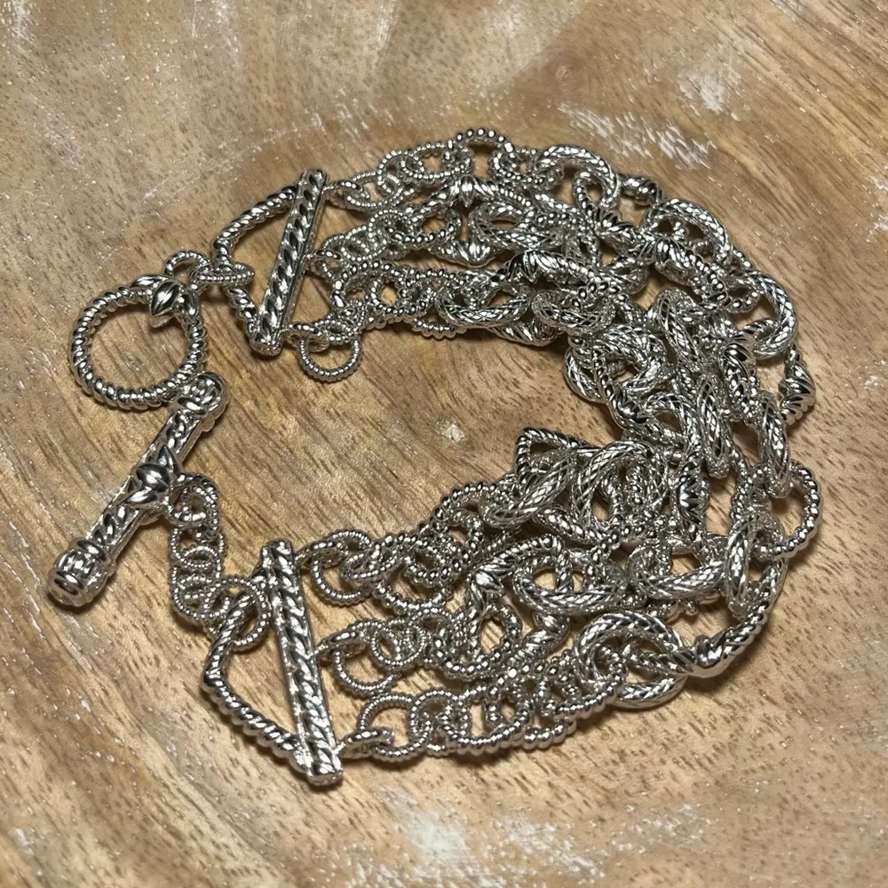 Judith Ripka Three Strand Chain Link 925 Sterling Silver Toggle Clasp Bracelet - Image 5