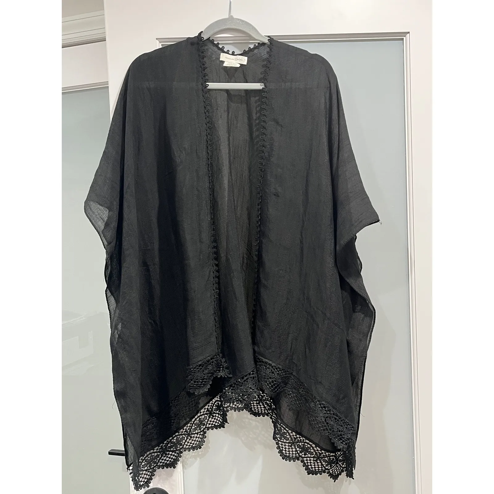 Treasure Bond Black Lace Trim Sheer Kimono Cardigan One Size - Image 4
