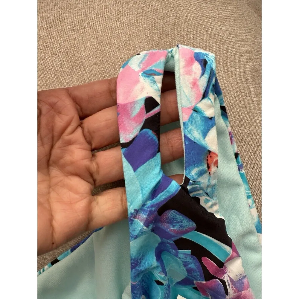 BAR III Women's Bikini Bottom Blue Floral Strappy Hips Size Small - Image 4