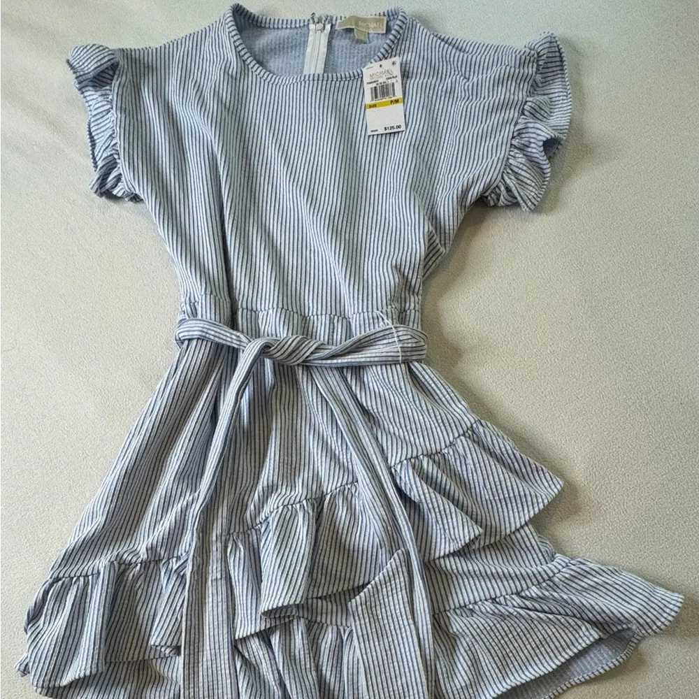NWT Michael Kors Blue White Striped Tie Mini Dress - Image 2