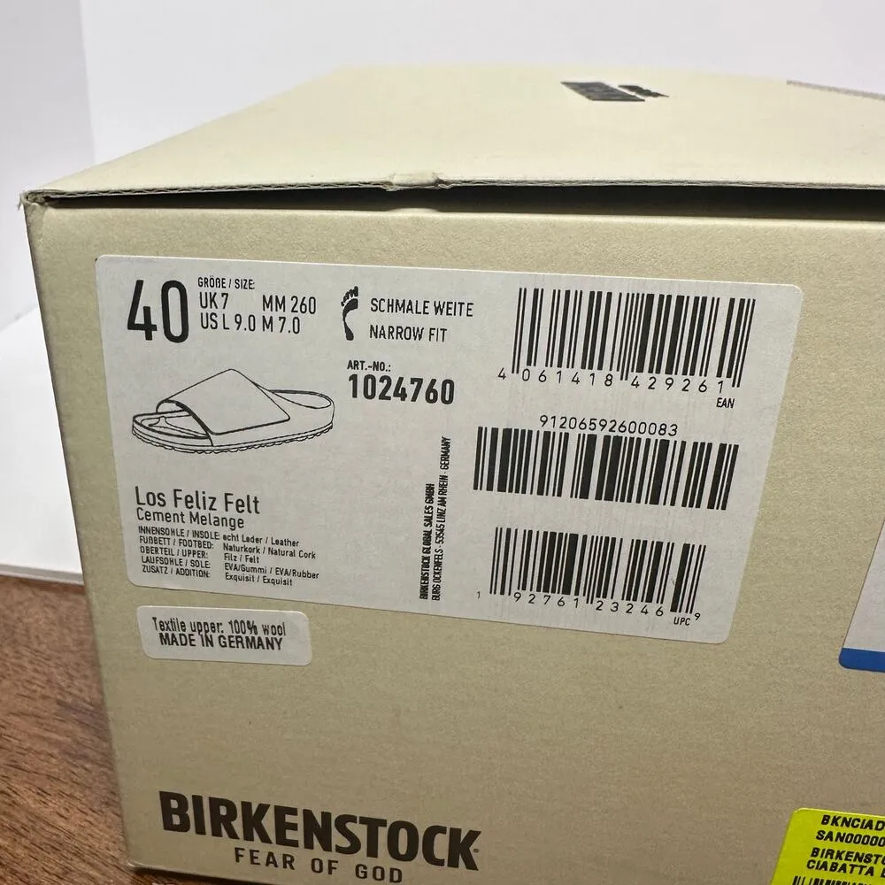 Birkenstock x Fear of God Size 40‎ Loz Feliz 100% Wool Gray Felt - Image 10