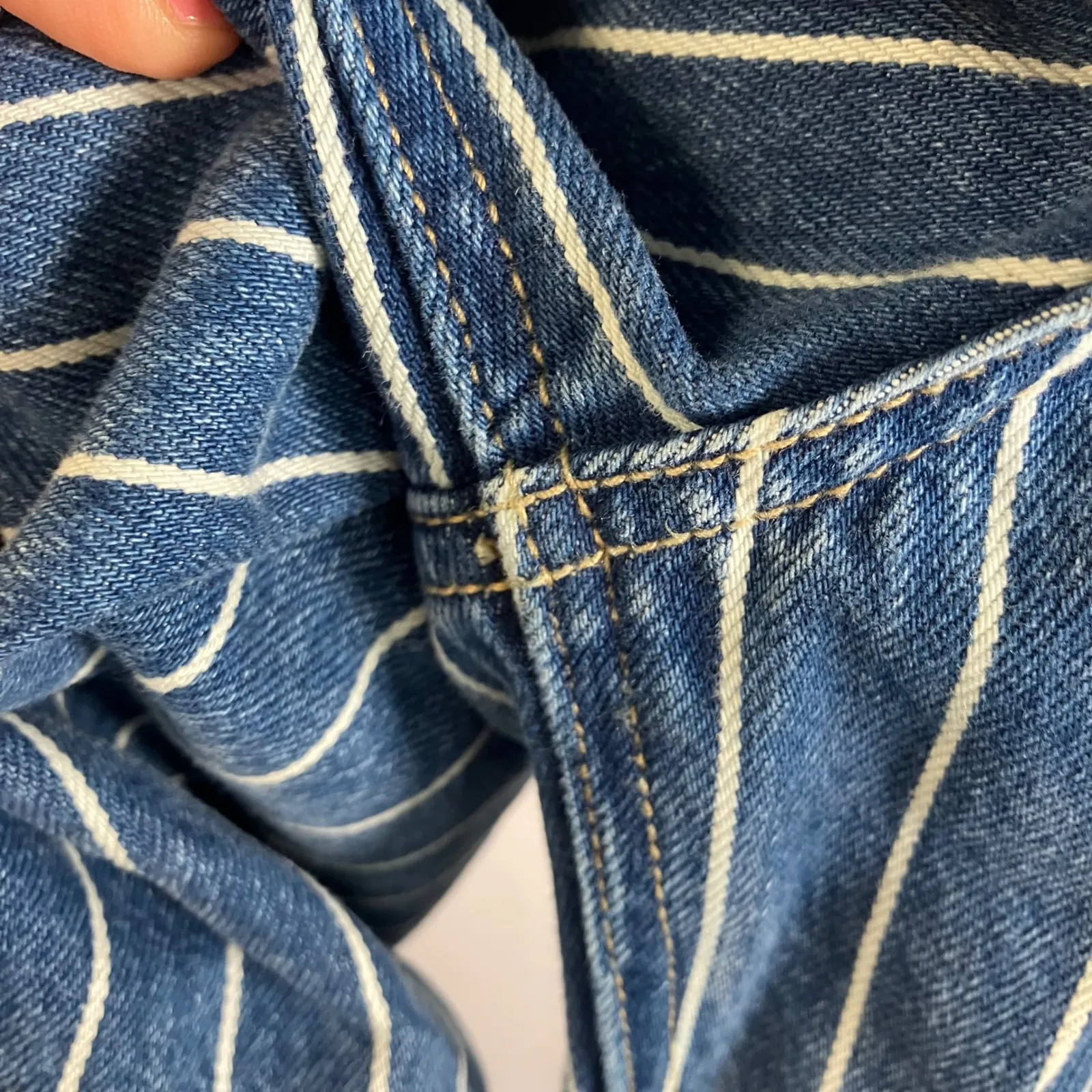 American Eagle Mom‎ Jeans Size 0 Striped High Waisted Denim Casual Blue - Image 5