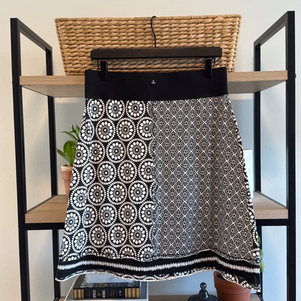 Prana Stretch Organic Cotton Jersey Knit A-line Knee Length Waistband Printed Sk - Image 4