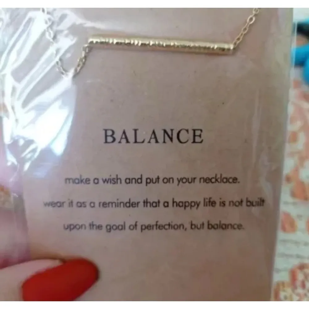 NEW Balance Bar Necklace‎ Gold Minimalist Pendant Delicate Chain Jewelry Gift - Image 11