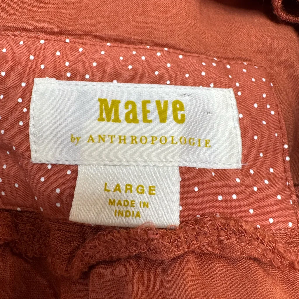 Maeve Anthropologie Twist Front Linen Mini Dress size Large Brown Rust $148 - Image 13