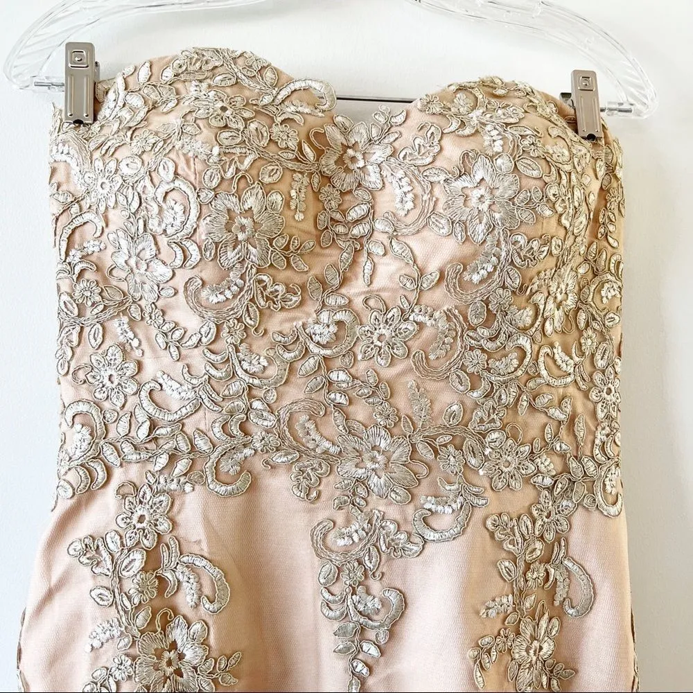 Portia & Scarlett Illusion Train Formal Dress Size AU 4 Prom Wedding Dance Party Tan - Image 14