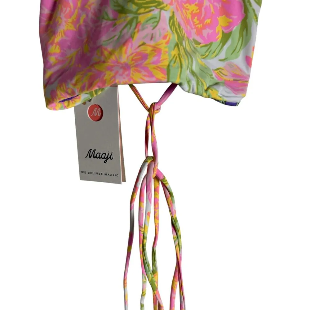 Maaji Chintz Floral Babydoll Reversible Strappy High Neck Bikini Swimsuit Top M - Image 4
