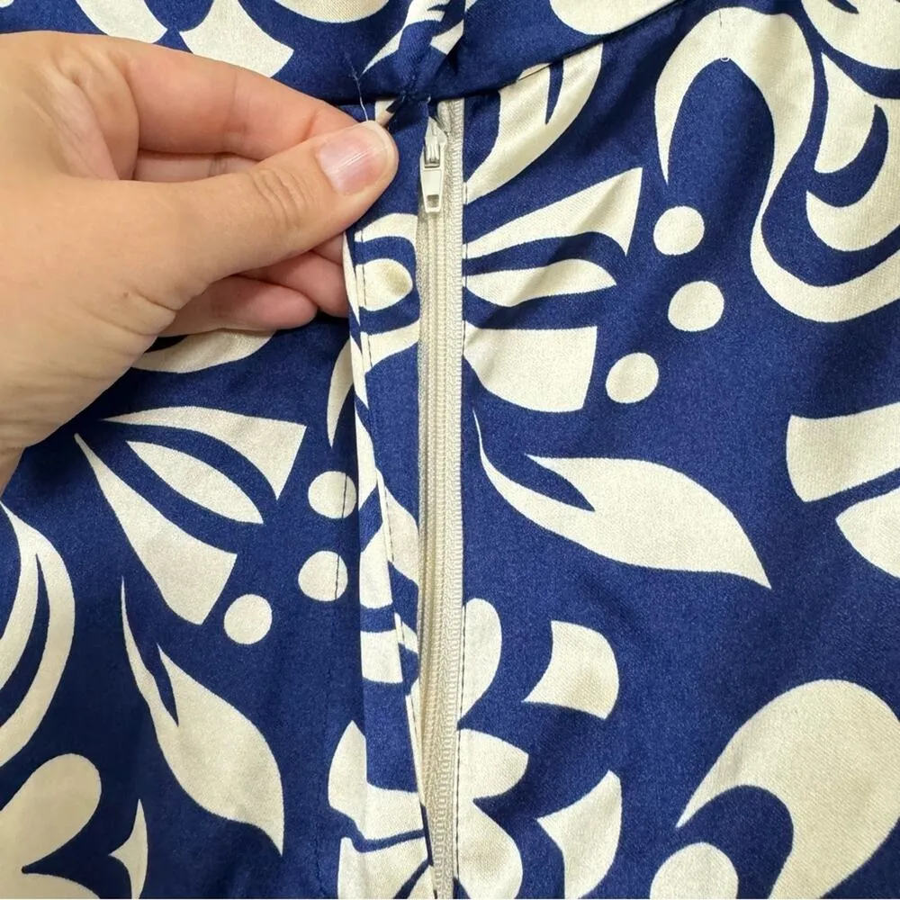 House Of Harlow Royal Blue & Cream Satin Wide Leg Pants Womens M Beachy Resort - Image 3