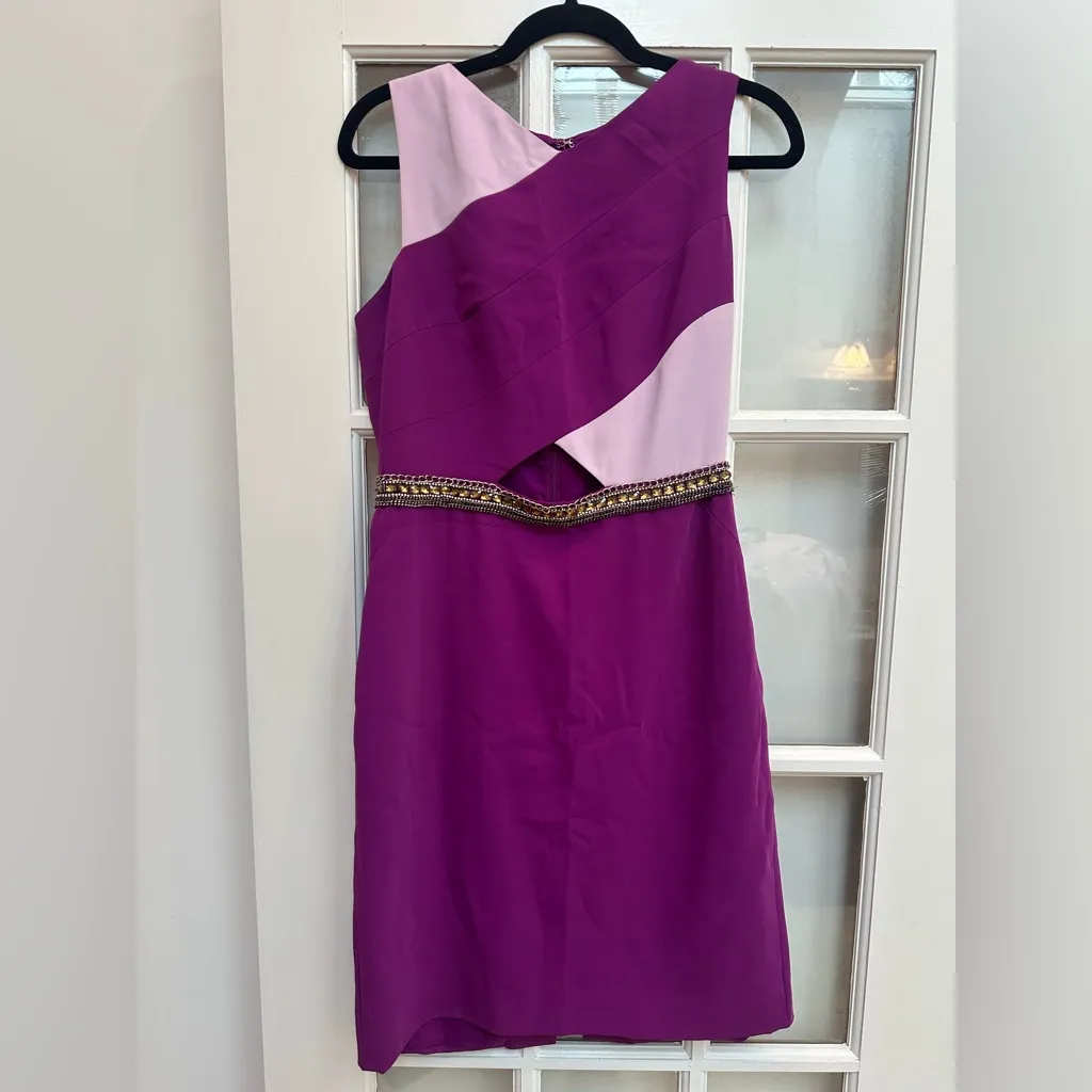 Pamella Roland Chic Party Magenta Purple Beaded Cutout Sheath Dress Size 4 - Image 13