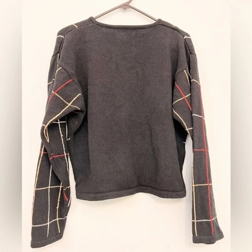 Women's LISE J. Vintage / Clasic Sweaters Casual Drop Shoulder Plaid Cardigan. Black Size L - Image 6