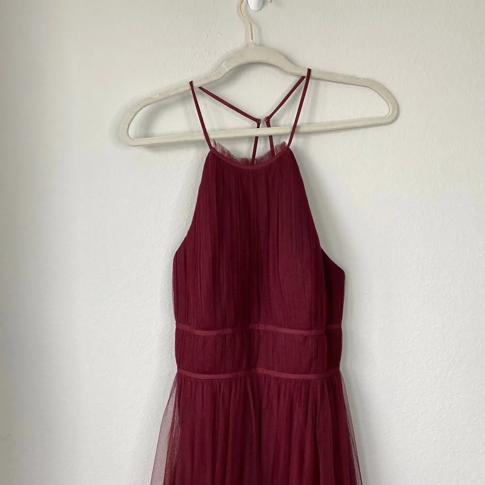 JENNY YOO Collection Helena Tulle Bridesmaid Dress Burgundy Red Size 10 Halter - Image 4