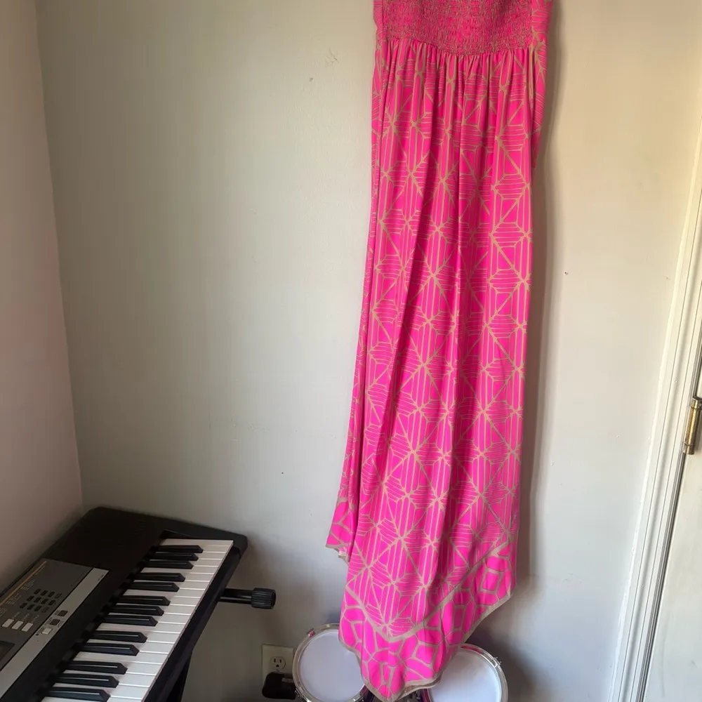 Alice & Trixie Abstract Print Long Maxi Strap-less Silk Dress Size Small - Image 3