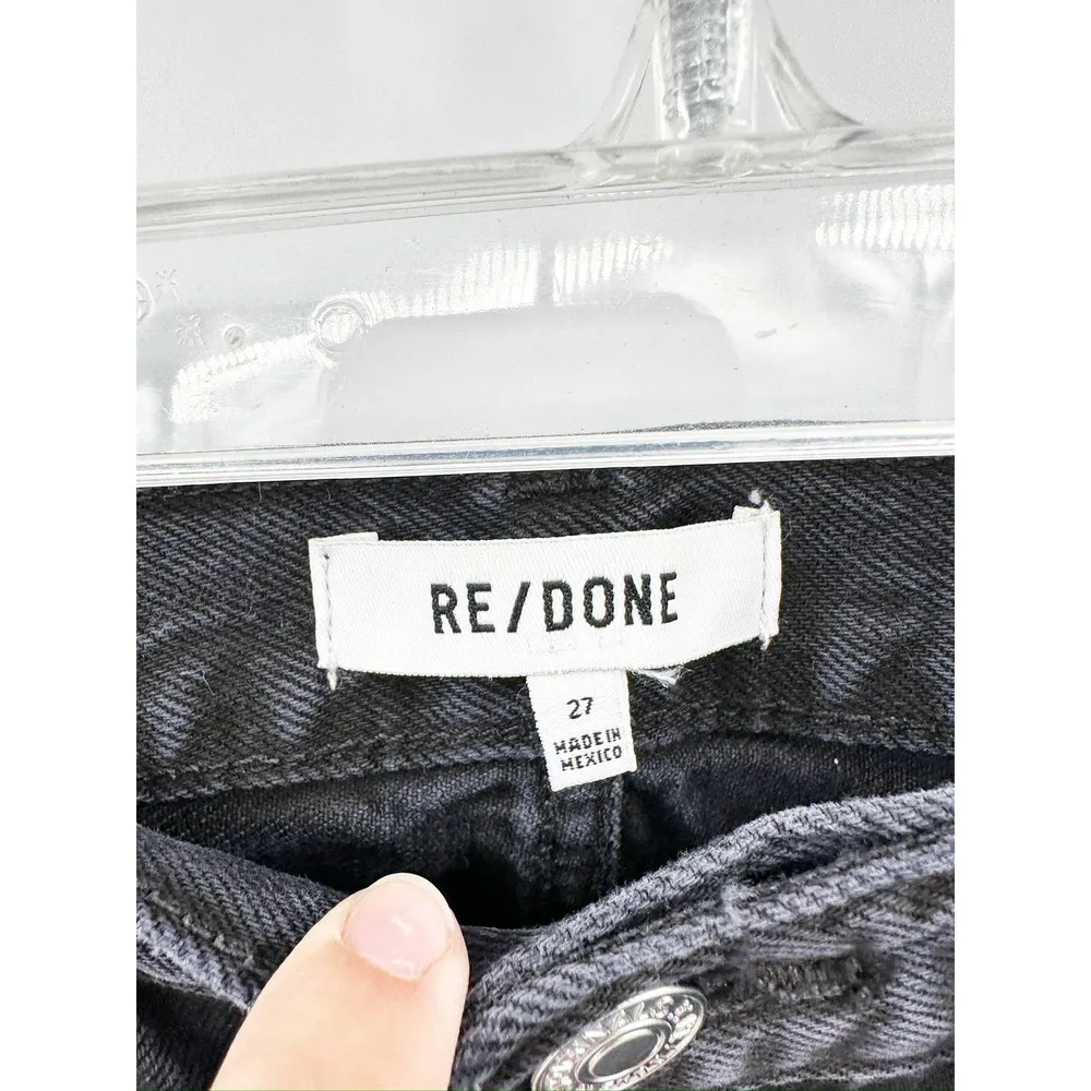 Re/Done 90s High Rise Loose Fit Relaxed Straight Leg Washed Black Ripped Jeans - Image 7