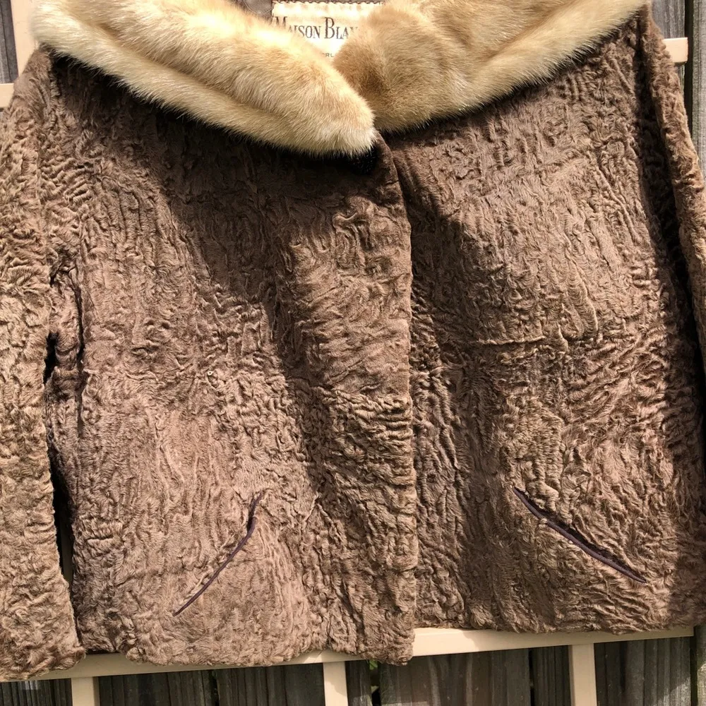 1950s Vintage Milk Chocolate Broadtail Jacket with Palomino Mink Fur Collar Brown Size M - Image 8