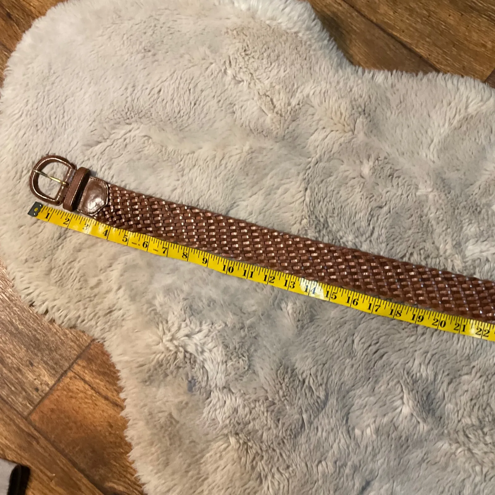 Leather Woven Wide Belt With Leather Buckle Size Medium 2" Width Brown - Image 6