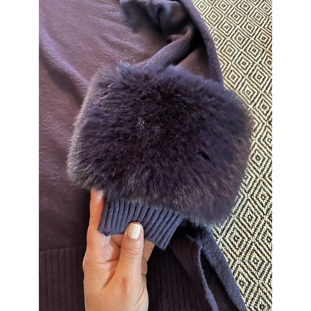 Saks Fifth Avenue Purple Faux Fur Cuff Turtleneck Sweater Small EUC - Image 6