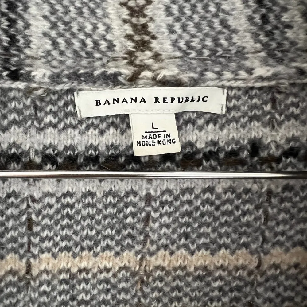 BANANA REPUBLIC Women's Angora & Wool Blend Grey Beige Tan Cardigan Size L - Image 4