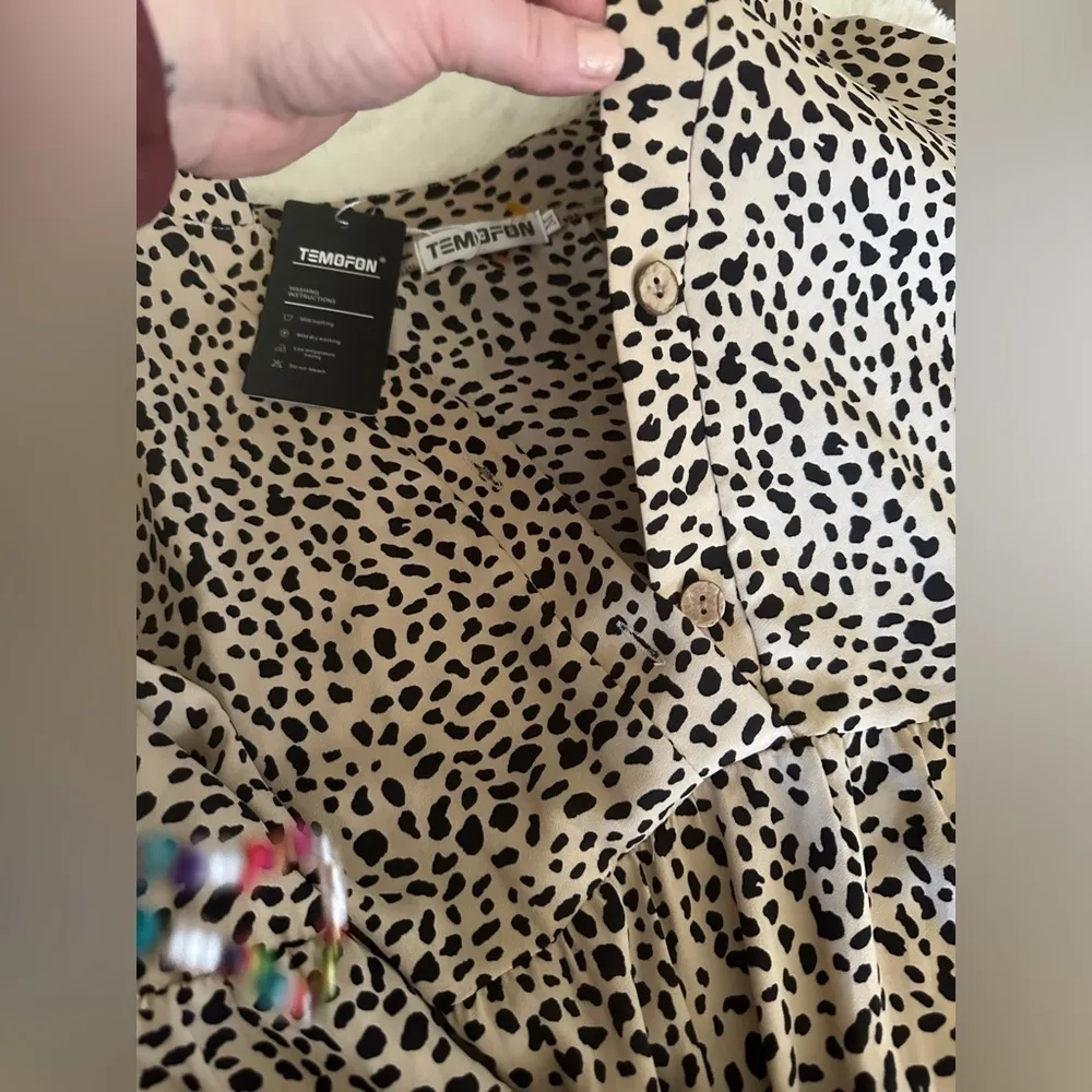 Dalmatian dot midi dress, size medium. True to size. Tan - Image 4