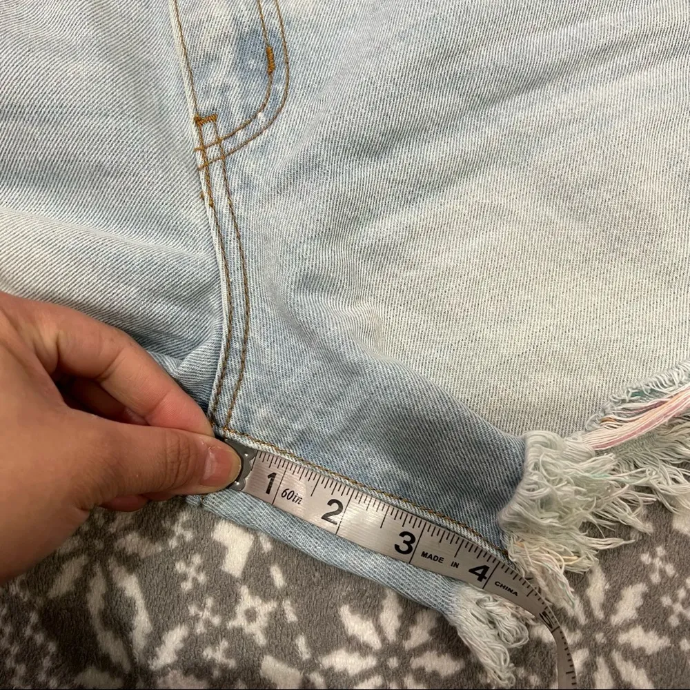 KanCan High Waist Distressed Cotton Candy Jean Shorts Fray Hem Color Thread Sz S Blue - Image 8