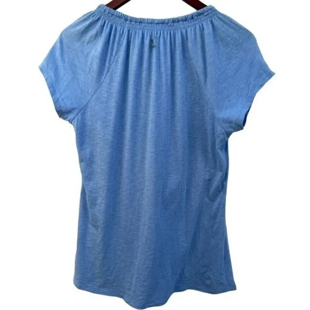 LL Bean Women's Size‎ Small Tee Short Sleeves Split Neck with Drawstring Blue​​​ - Image 5