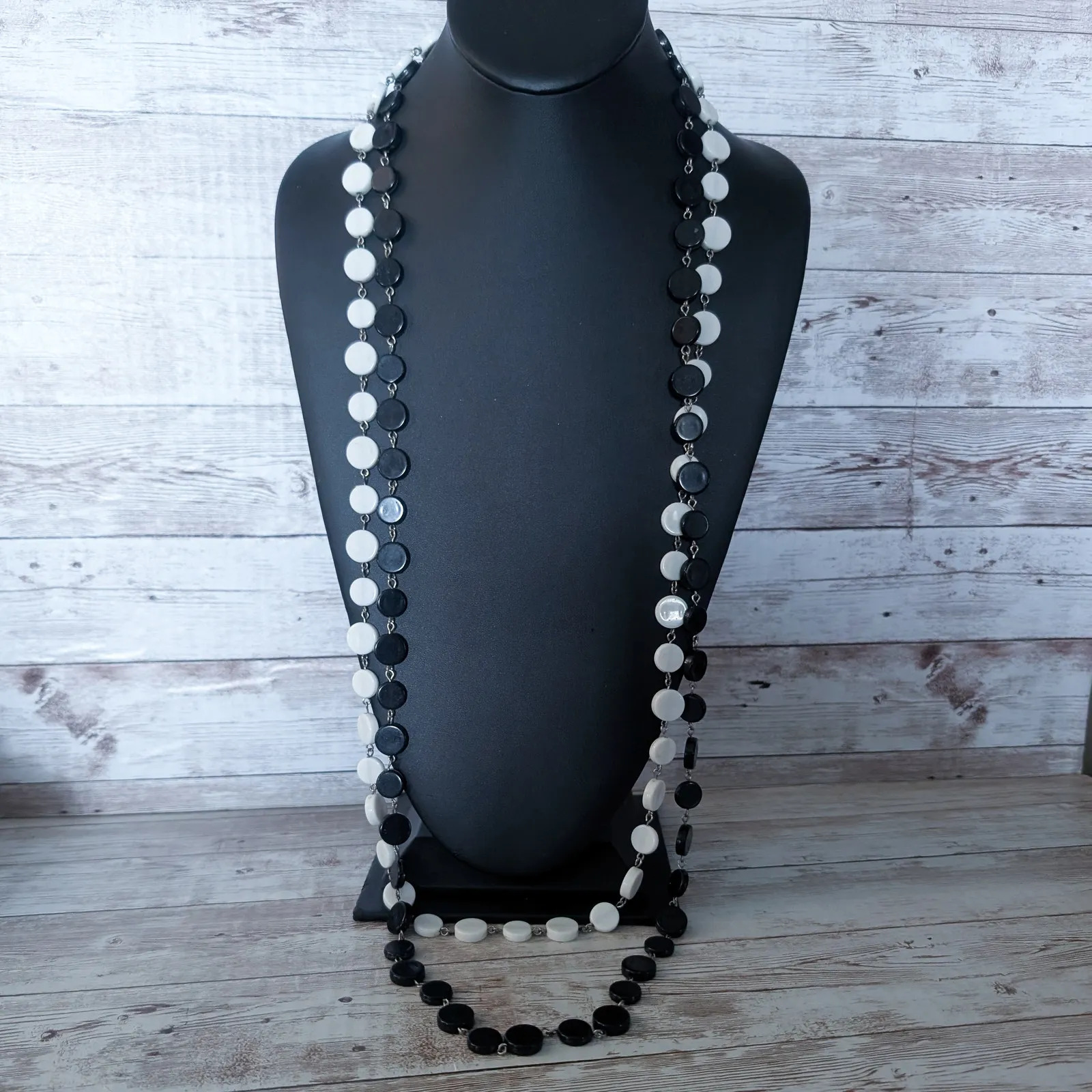 Extra Long Two Strand Black & White Claire's Necklace - Image 2