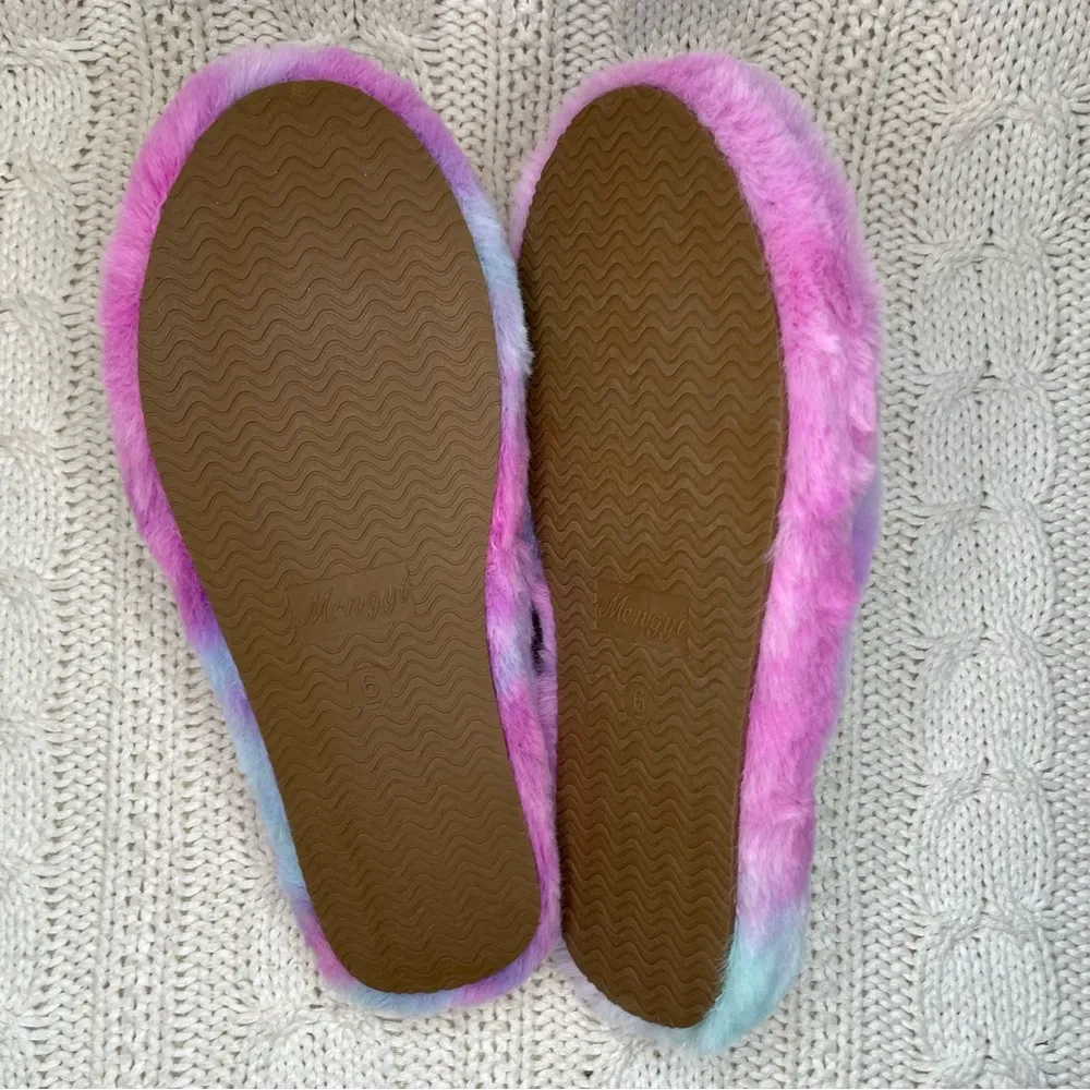Mengyi Faux Fur Cross Fluffy Memory Foam Plush Slippers Size 6 - Image 6