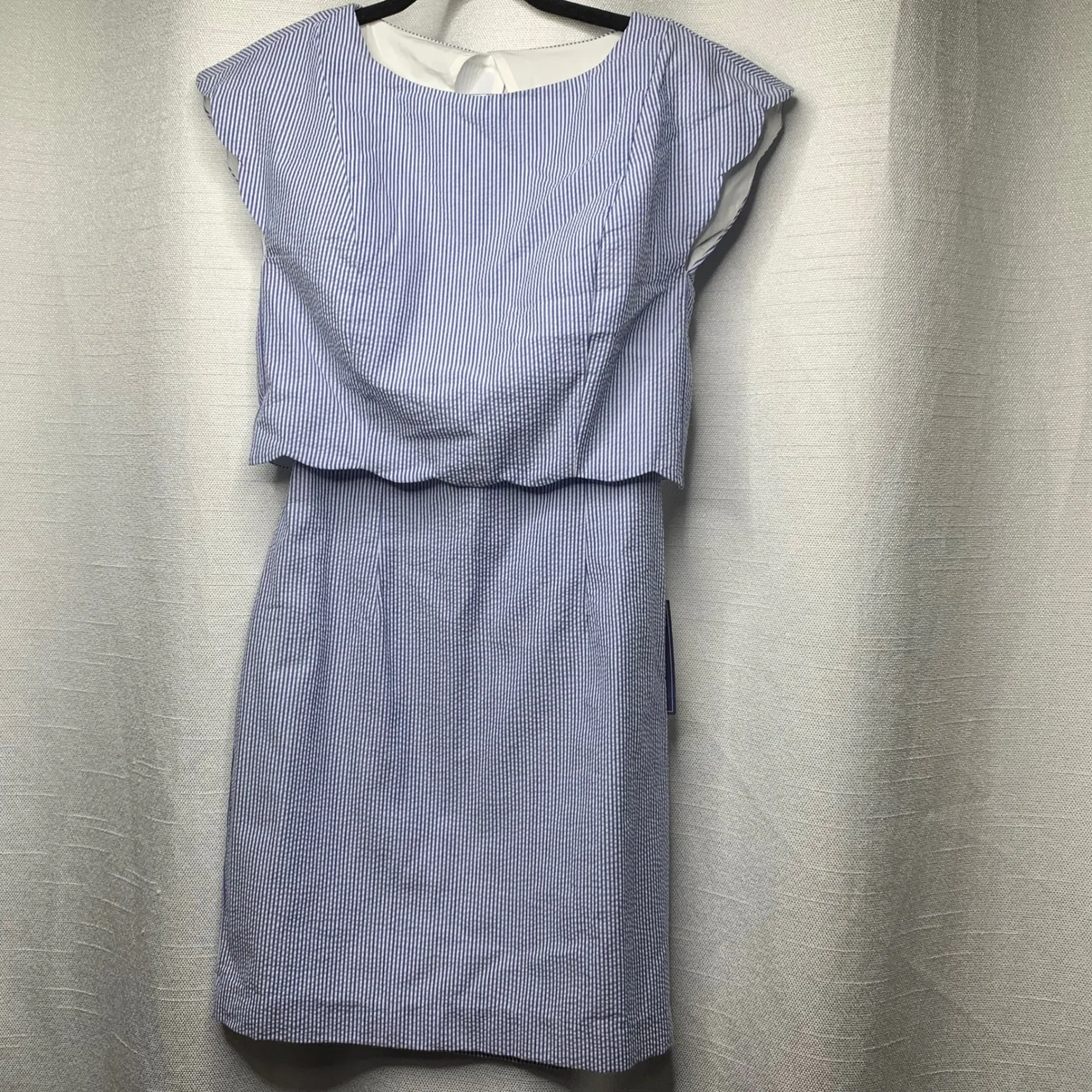 Lauren James seersucker blue striped open‎ back sullivan dress sorority preppy - Image 3