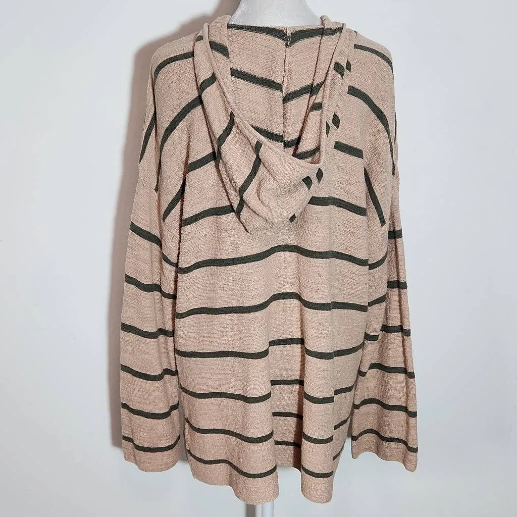 J. Jill Peach and Green Oversized Hoodie Pullover Size Medium Striped Hoodie - Image 5