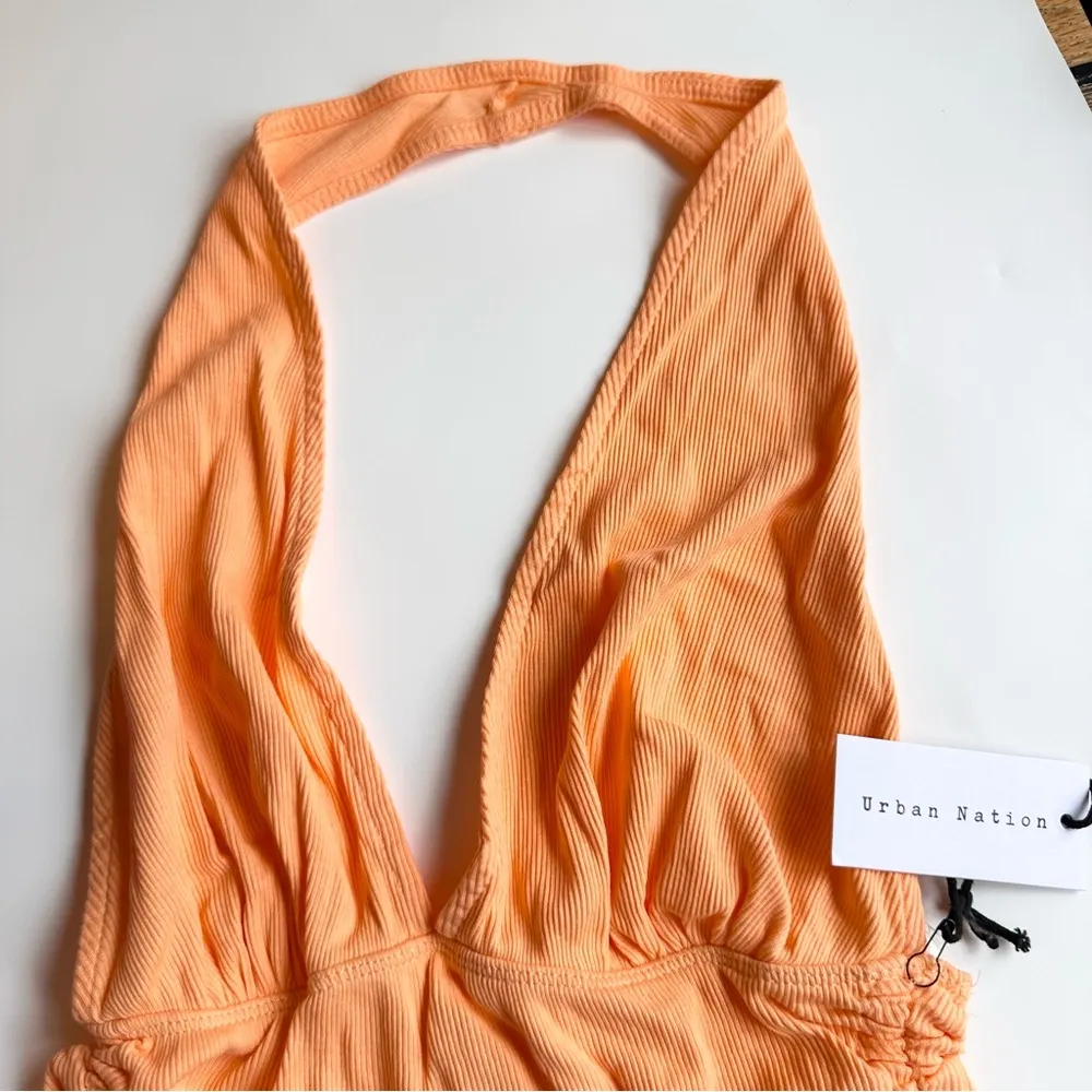 Deep V Neck Halter Top Orange SZ XS - Image 3