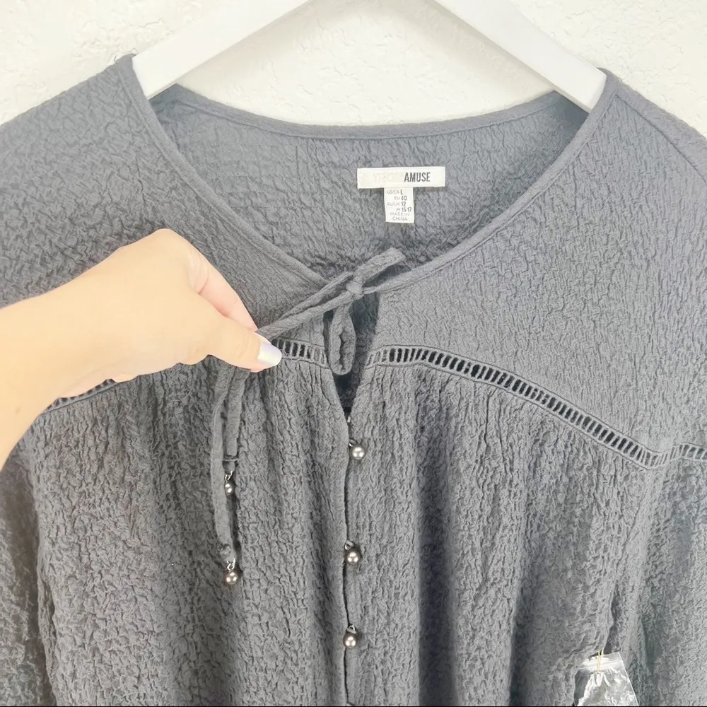 Amuse Society Kimmy Woven Romper Gray Long Sleeve Size Large L NWT - Image 5