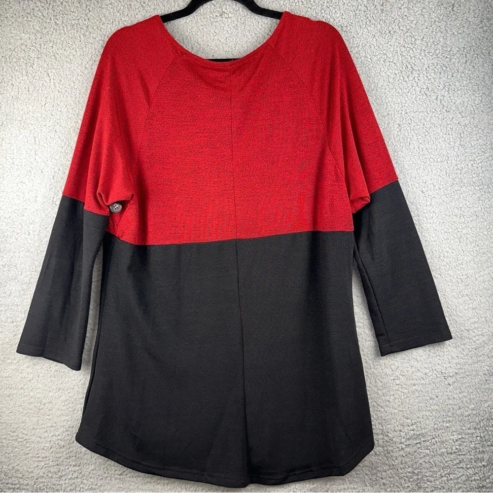 Reborn Sweater Womens 2XL Red Black Color Block Side Buttons Christmas Boho Size 2X - Image 4
