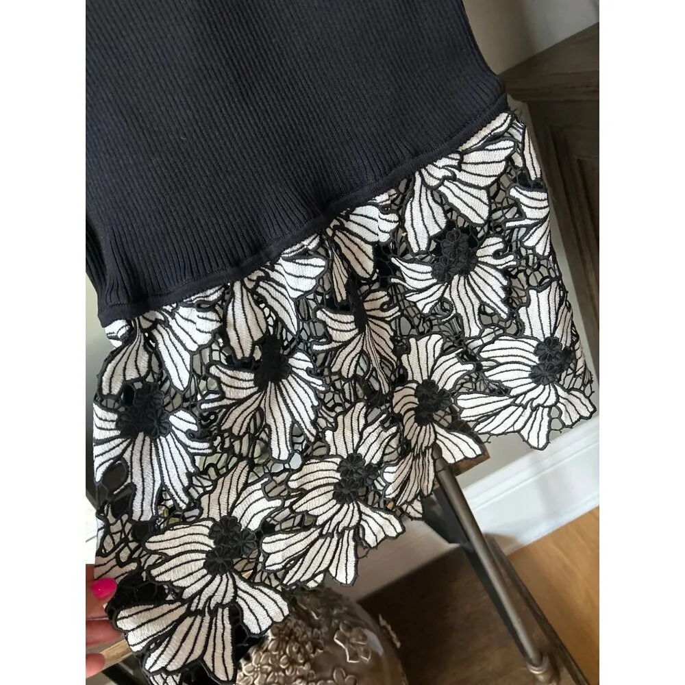 Yigal Azrouel Floral Embroidery Ribbed Knit Midi Dress Black Womens Size Small - Image 7