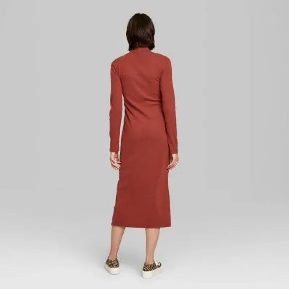 NWT Wild Fable Cowl Neck Long Sleeve Brown Midi Length Sweater Dress Size Medium - Image 6