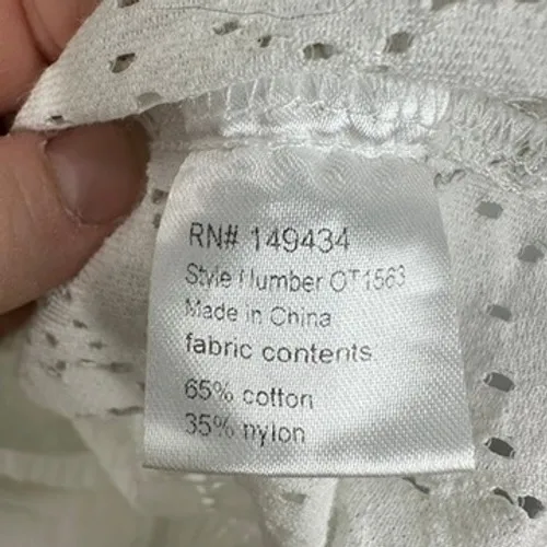 French Mauve Portofino Lace Eyelet Blouse Top White Button Front High Neck Chic Size M - Image 8