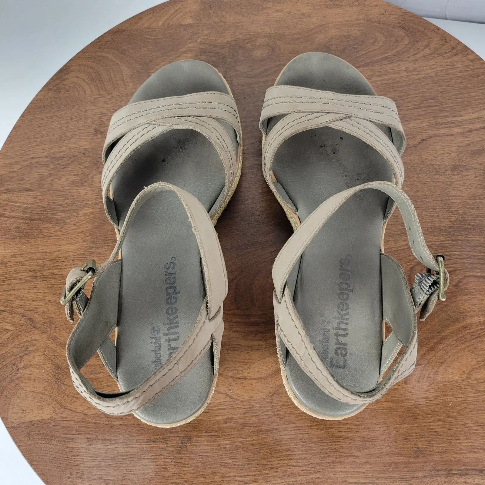 Timberland Earthkeepers Whittier Sandals Womens 9 Gray Jute Leather Strapy Wedge - Image 12