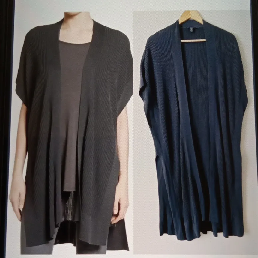 Eileen Fisher Charcoal Open Cardigan Kimono Travel Tensel Layer Womens Large/XL - Image 2