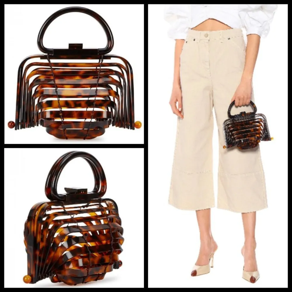 💕CULT GAIA💕 Lillith Bag ~ Tortoise Acrylic Mini Top Handle Bag Collapsible - Image 6
