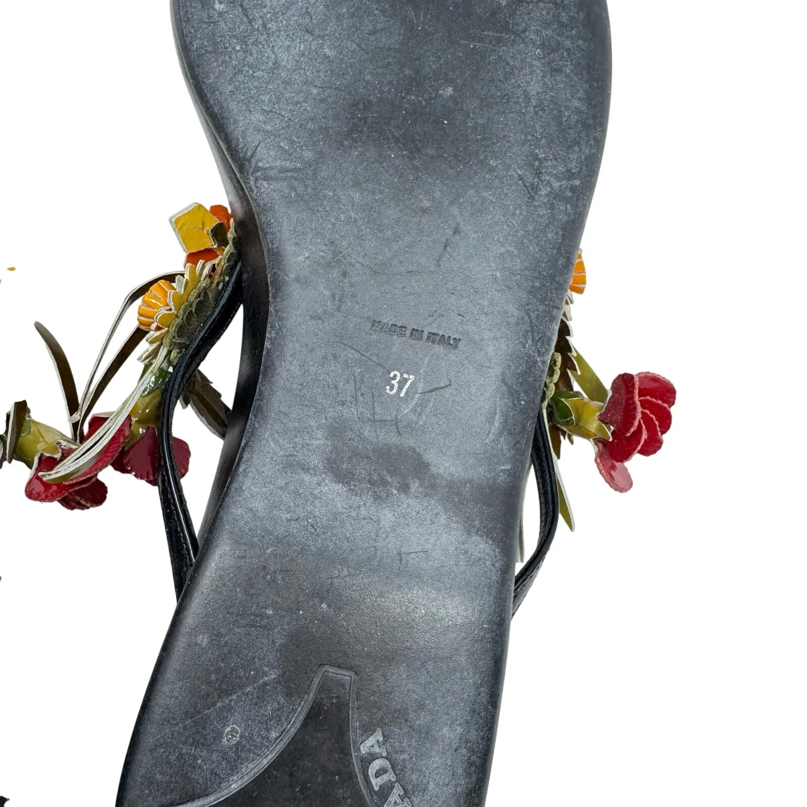 Prada Vintage Floral Leather Thong Sandals EU 37 Y2K Fairycore Cottagecore - Image 8