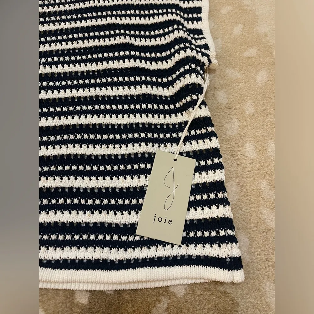 Joie NWT blue white gold sparkle stripe sweater vest women’s size XL - Image 3