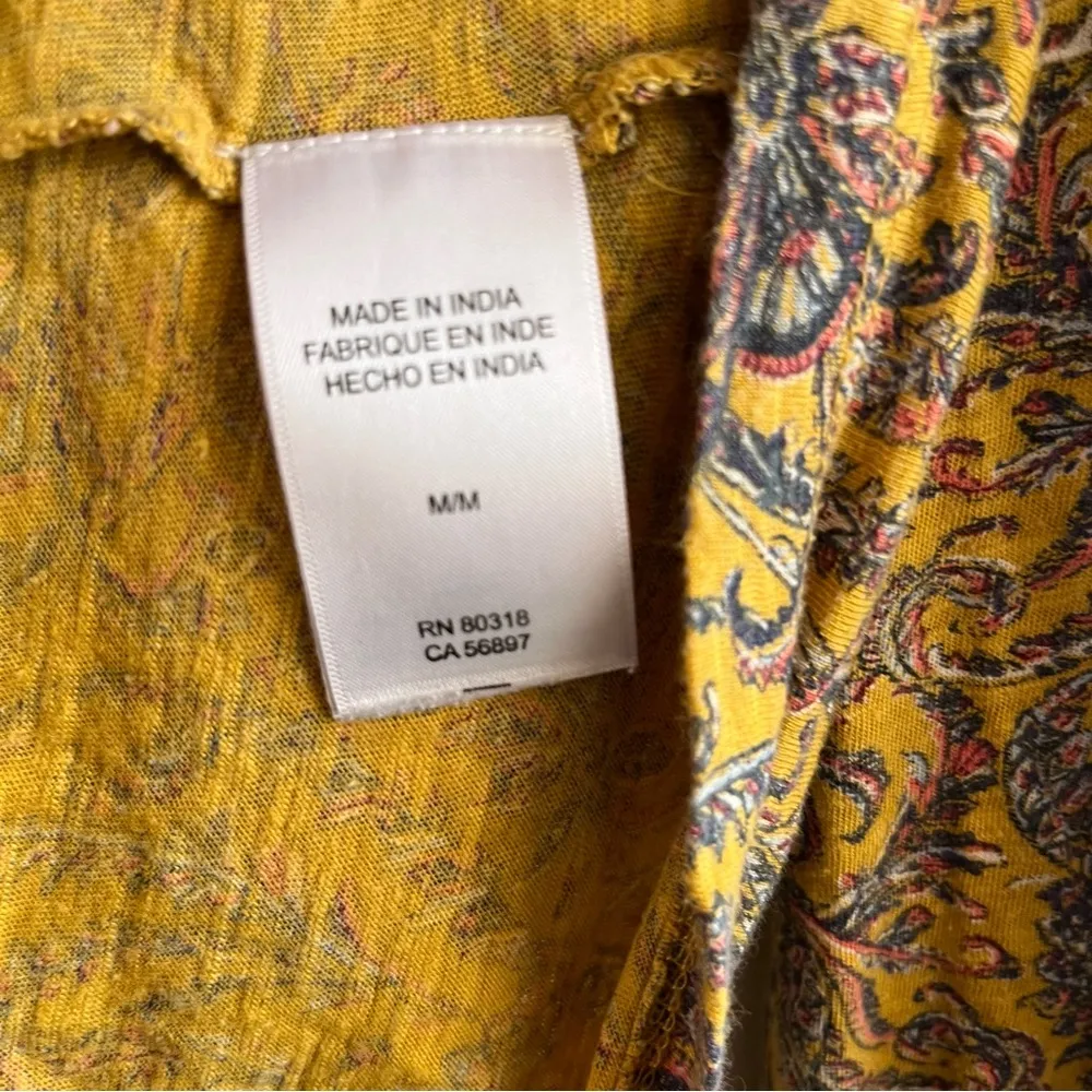 Lucky Top Mustard Patterned Keyhole Neck Balloon Sleeve Tee Sz M GUC - Image 11