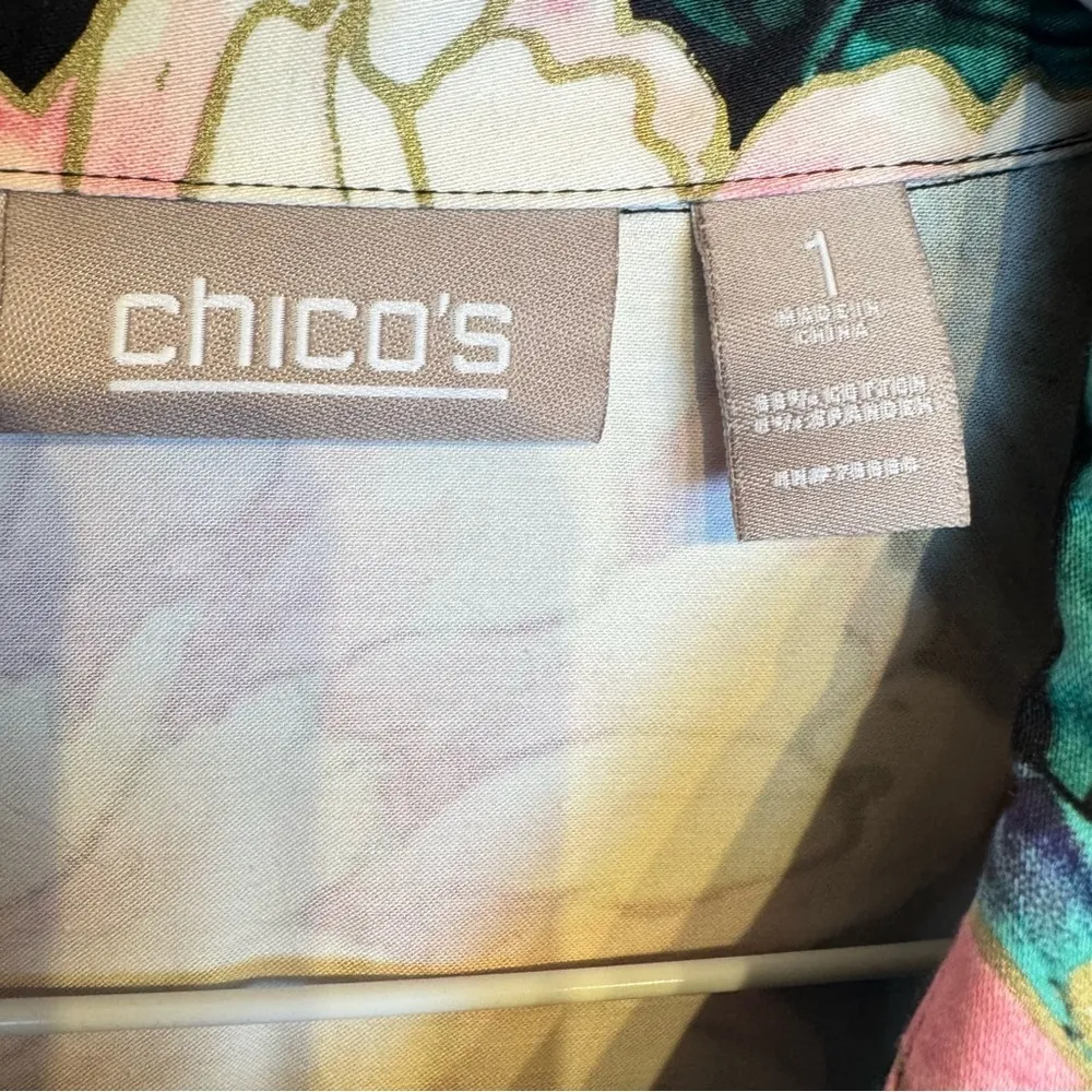 Chico’s Open Front Blazer Jacket Black Burgundy Pink Green Metallic Gold Floral - Image 5