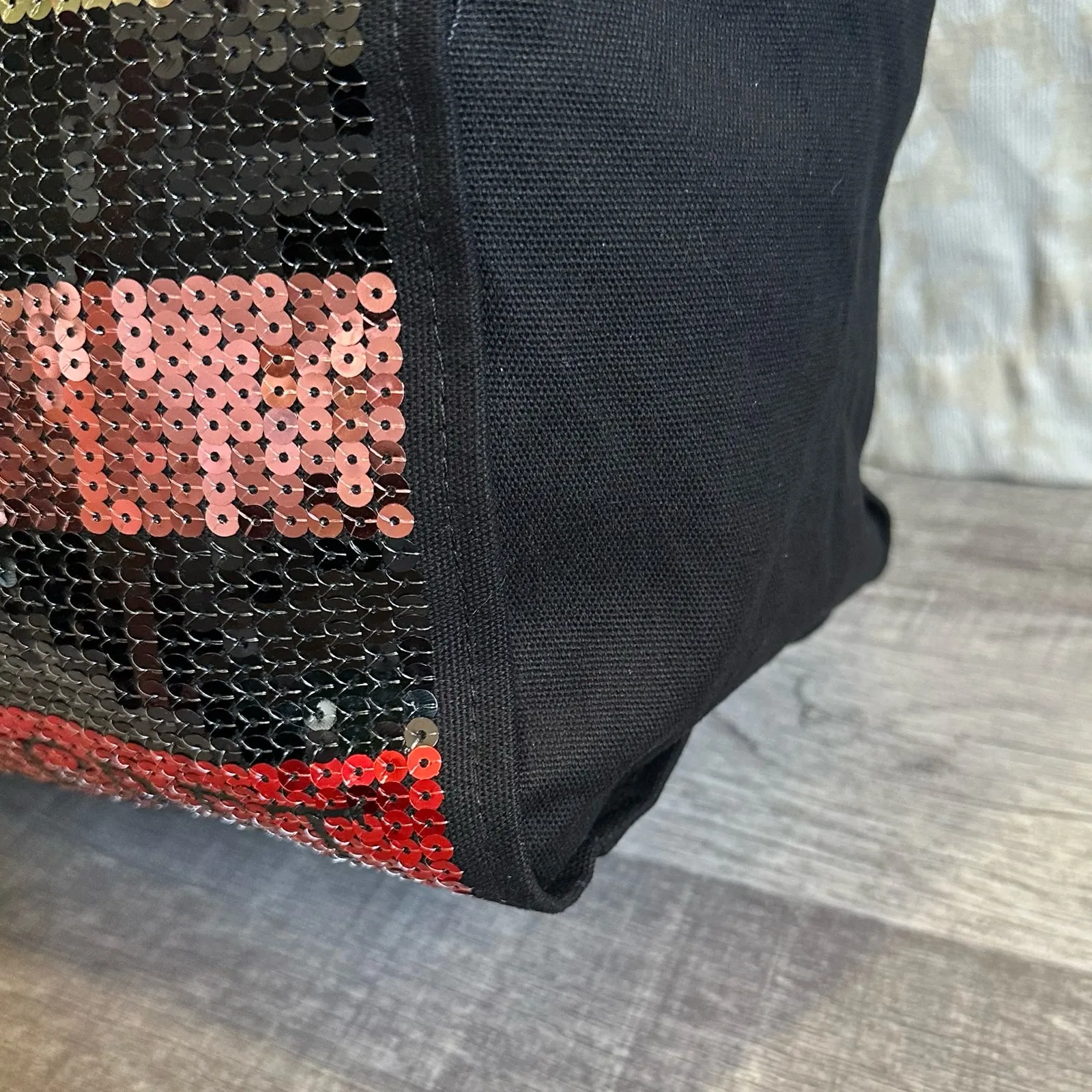 Victorias Secret Metallic Sequin Striped Large Black Tote Gold Red Silver Bag - Image 6