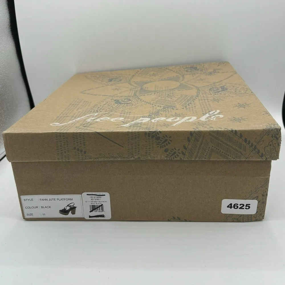 Free People Fahn Jute‎ Platform Strappy Sandal Black Leather Women's Sz 11 - Image 9